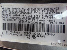 2002 Toyota Camry LE Gray 2.4L AT #Z24572